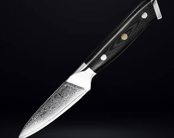 Damascus Steel 3.5" Paring Knife with Full-Body G10 Handle - Forged from Japanese VG10 Steel for Unparalleled Precision - 67 Layers