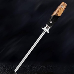 Black Tsunami Resin Burl Wood Sharpening Steel Honing Rod Senken Knives