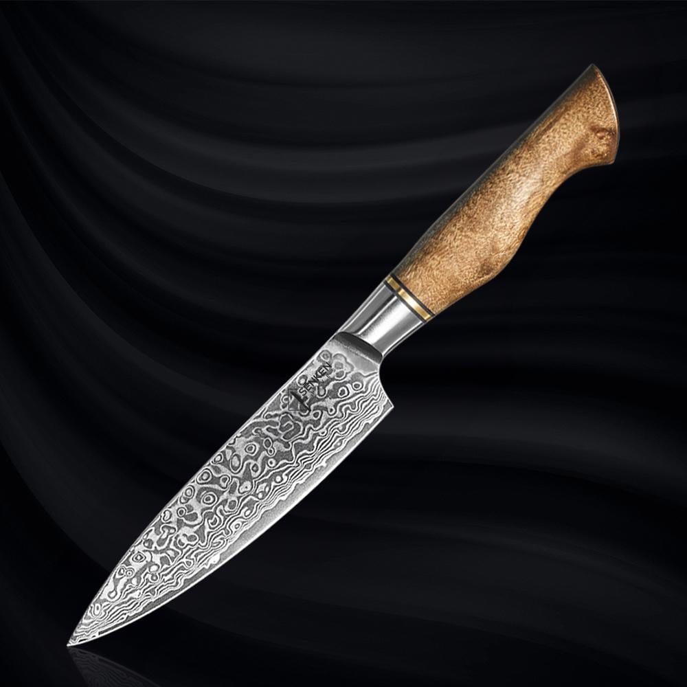 Beautiful Damascus Steel Utility Knife With Natural Sycamore Wood