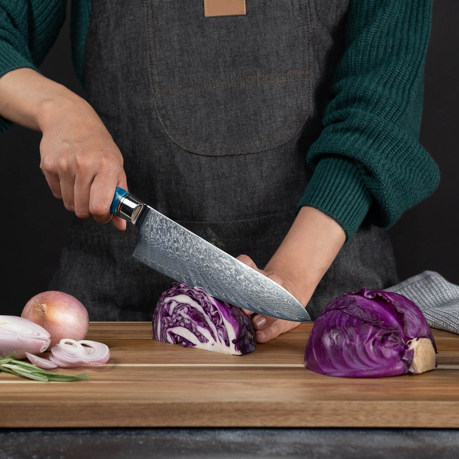 T&M Knives Couteau de Chef Damascus Steel Deluxe - Couteau à Découper  Japonais Nakiri