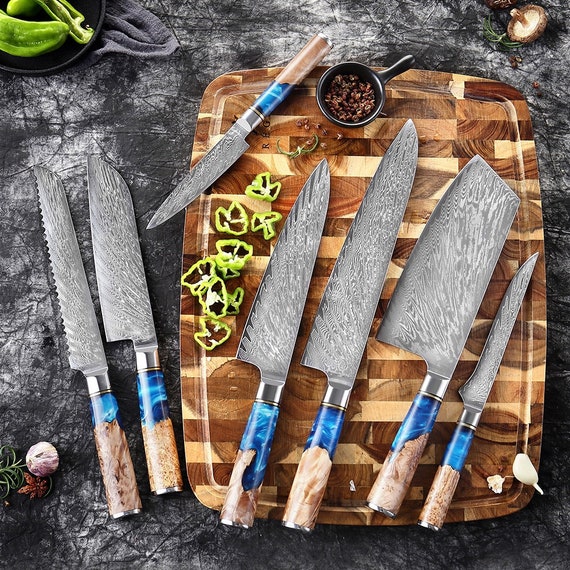 67-layer Damascus Steel Kitchen Knife Set 7-piece Japanese Chef Knife Set  tsunami Collection, Forged From Japanese VG10 Steel 