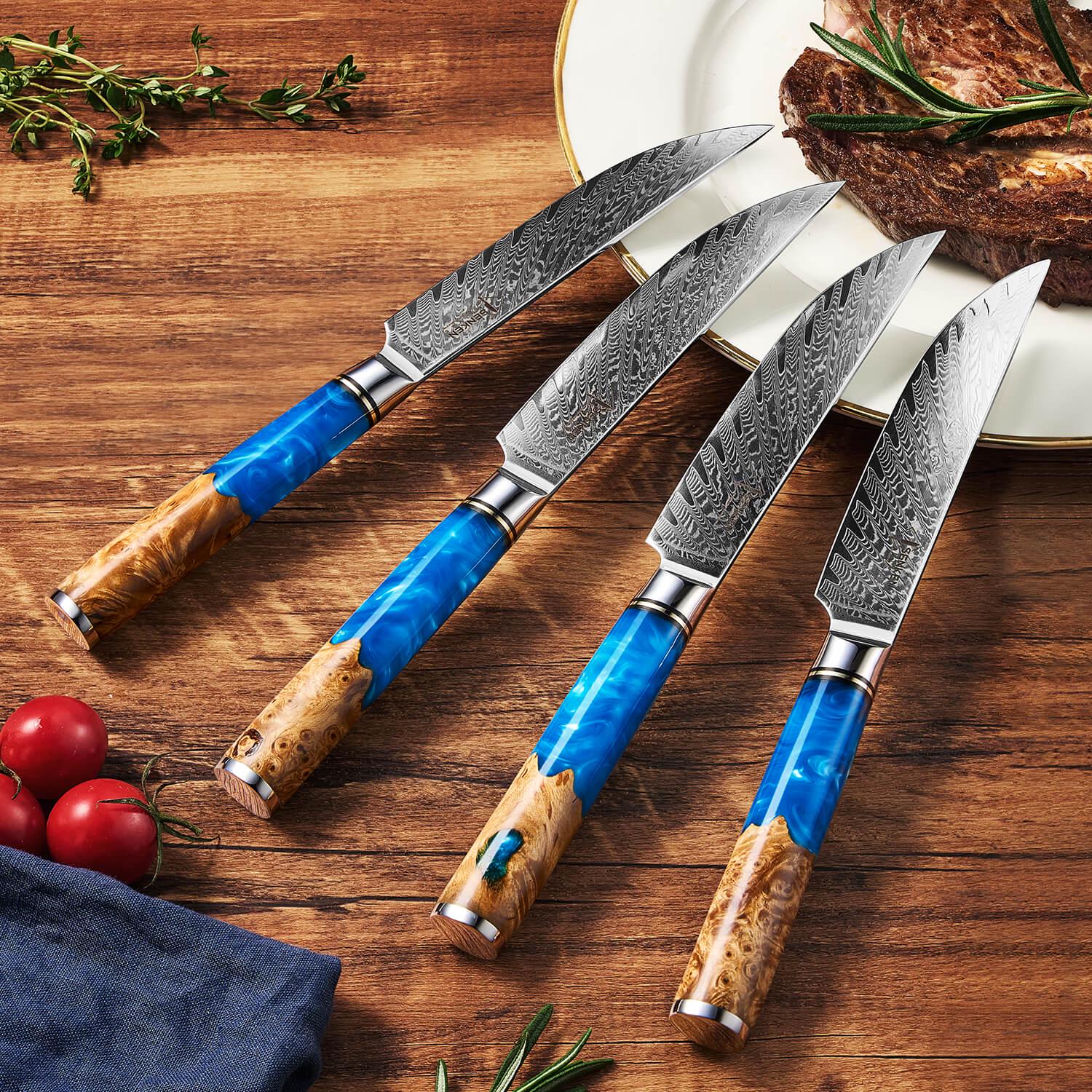 15-piece Damascus Knife Block Set With Acacia Wood Block - Tsunami