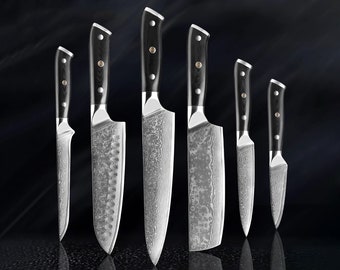 Japanese Damascus Steel Kitchen Knife Set - Professional Grade Chef Knife Set - VG10 Damascus Steel Blades with Full-Body G10 Handles