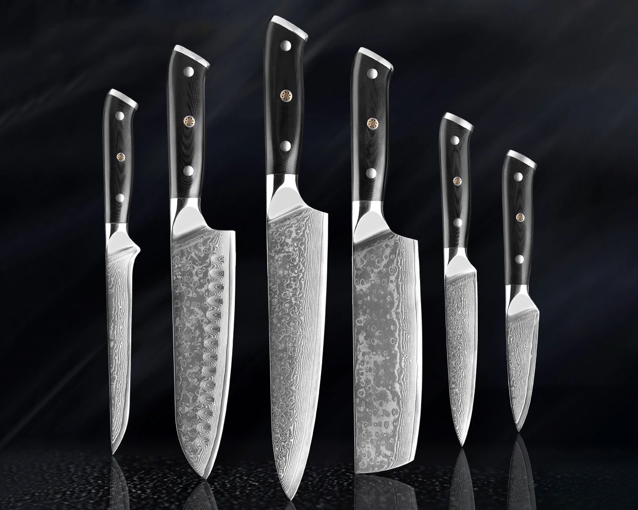 10pcs Kitchen Knives Set ,Stainless Steel Chef Knife Set,Japanese Damascus Style,Black, Size: 9.1 in, Gray