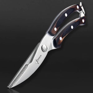 All Purpose Kitchen Shears - Heavy Duty Micro-Serrated Blade & Triple-Riveted Finished Wood Handle - Scissors for Poultry, Fish, Vegetables
