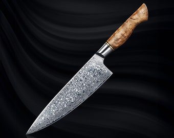 67-Layer Damascus Steel 8" Chef's Knife - Japanese VG10 Steel Kitchen Knife with Natural Sycamore Wood Handle - Dynasty Collection