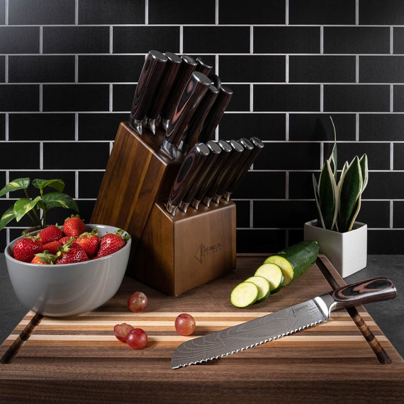 Wooden Kitchen Knife Block - Luxury Hand-Crafted Acacia Wood 8