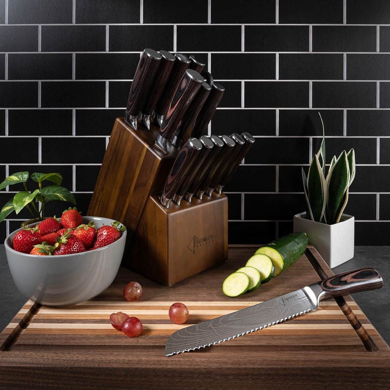 Senken Knives Knife Block Acacia 16 Slot Kitchen Setting
