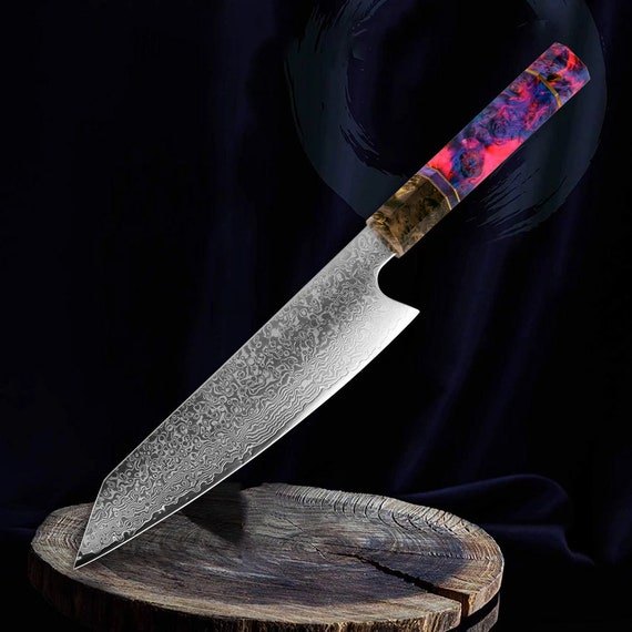 Damascus Steel Chef Knife Kitchen Knife Custom Handmade Gift Knife With  Resin Pinecone Handle 221 
