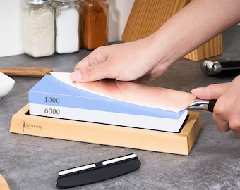 1000 / 6000 Grit Japanese Whetstone Kit with Angle Guide and Bamboo Case - Premium Dual-Sided Knife Sharpening Stone (Sharpening + Honing)