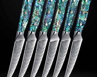 日本製ダマスカス鋼ノンセレーションステーキナイフセット、本物の