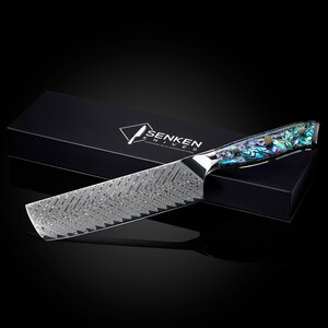 Stunning Abalone Shell Damascus Cleaver Knife - 7.5