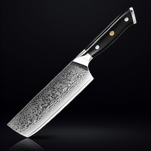 Damascus Steel Cleaver Knife - Japanese Meat Cleaver Nakiri - Professional Chef Cleaver with 7&quot; Blade