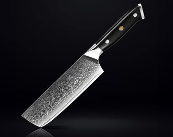 Damascus Steel Cleaver Knife - Japanese Meat Cleaver Nakiri - Professional Chef Cleaver with 7" Blade