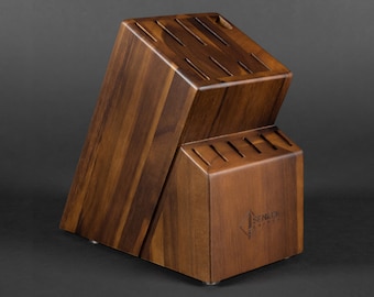 Acacia Knife Block - Natural Acacia Hardwood - 15 Slots Knife Block for Knife Set, Steak Knives, & Sharpener or Shears