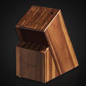 Acacia-messenblok - natuurlijk acacia hardhout - messenblok met 14 sleuven voor Senken Tsunami-collectie, steakmessen en puntenslijper