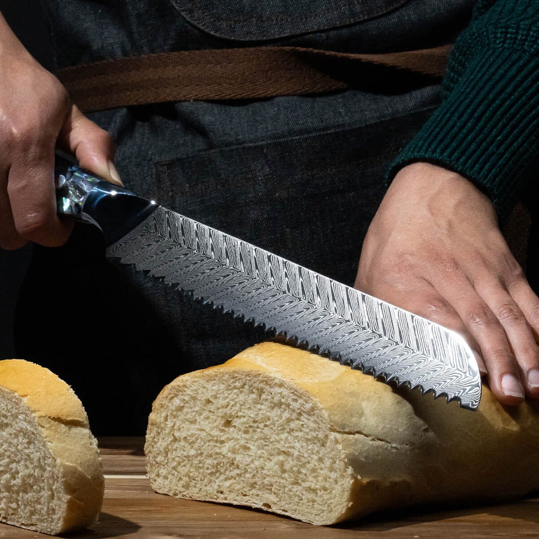 Breathtaking Damascus Steel Bread Knife With Abalone Shell Handle ...