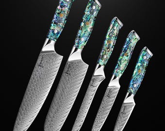 67層ダマスカス鋼キッチンナイフセット - 日本製シェフナイフ7点セット