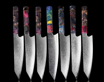 Personalized Chef Knife - Damascus Steel Japanese Kitchen Knife with One-Of-A-Kind Handle - 67-Layer Japanese VG10 Steel Core