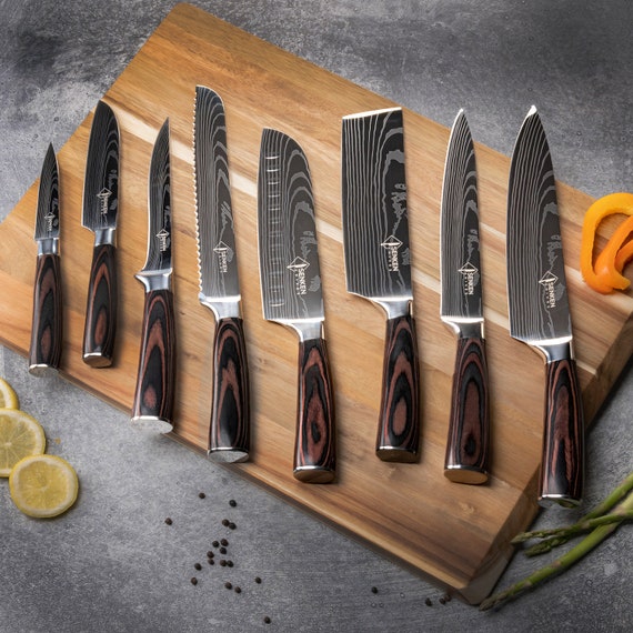 Ideal Era Farmhouse Kitchen Decoration Knife Block for Steak Knives 5 inch Utility Knives 6 Piece Slot Organizer Durable 100% Natural Wood