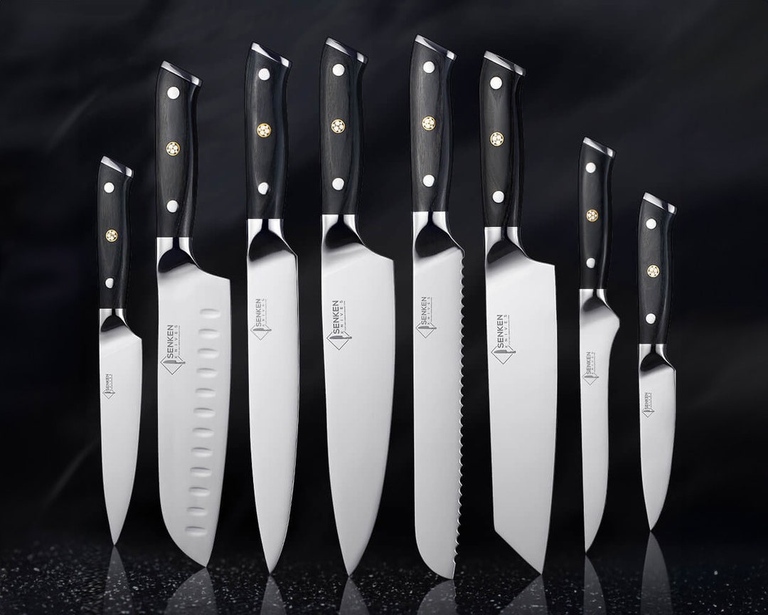 8piece Japanese Fulltang Kitchen Knife Set With Smooth Satin Etsy