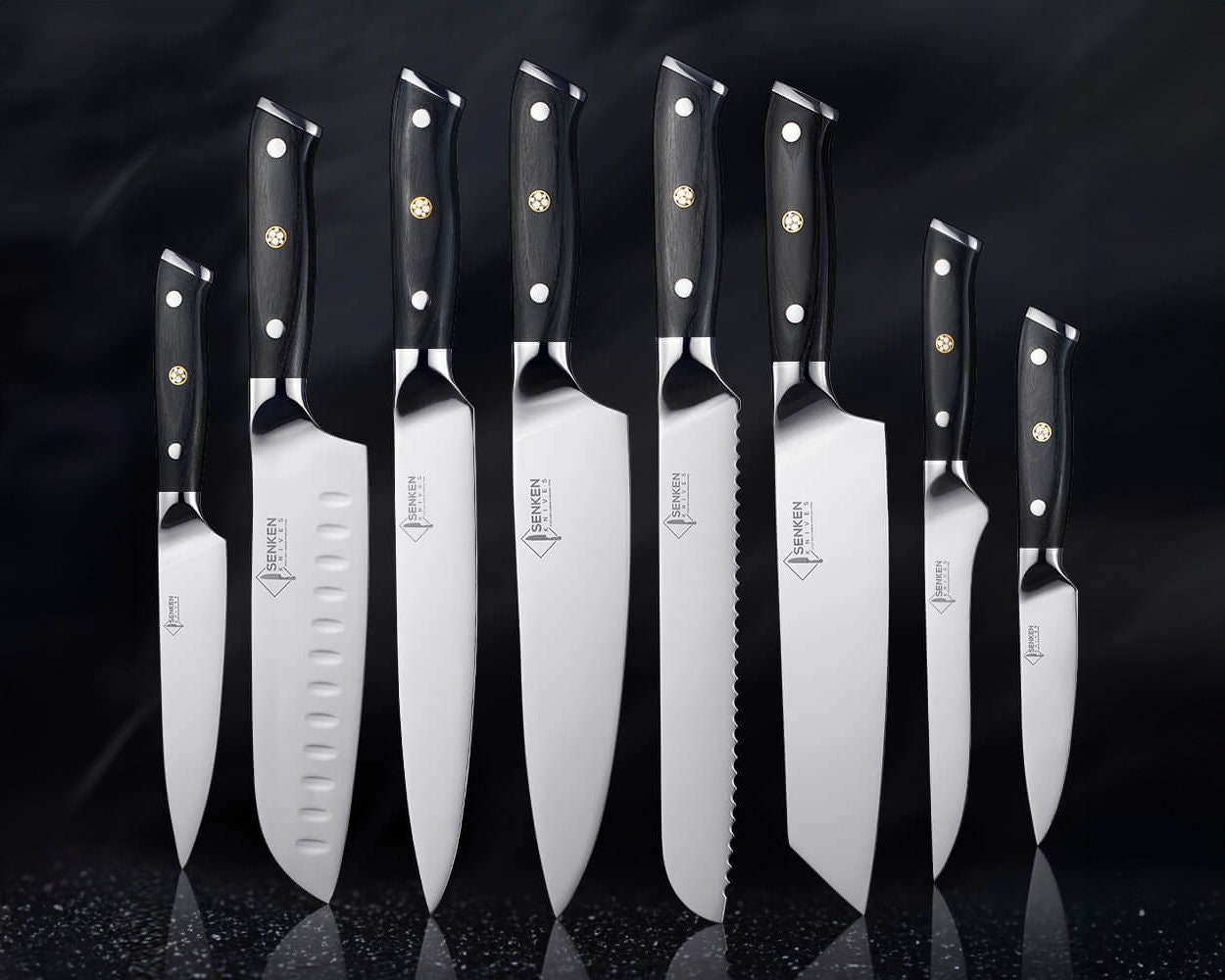 8-piece Japanese Full-tang Kitchen Knife Set With Smooth Satin Finish the  Emperor Collection High Carbon Steel W/ Blackwood Handles 