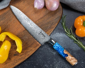 67-Layer Damascus Steel Chef's Knife - Japanese VG10 Steel Kitchen Knife - 'Tsunami' - 8" Damascus Blade