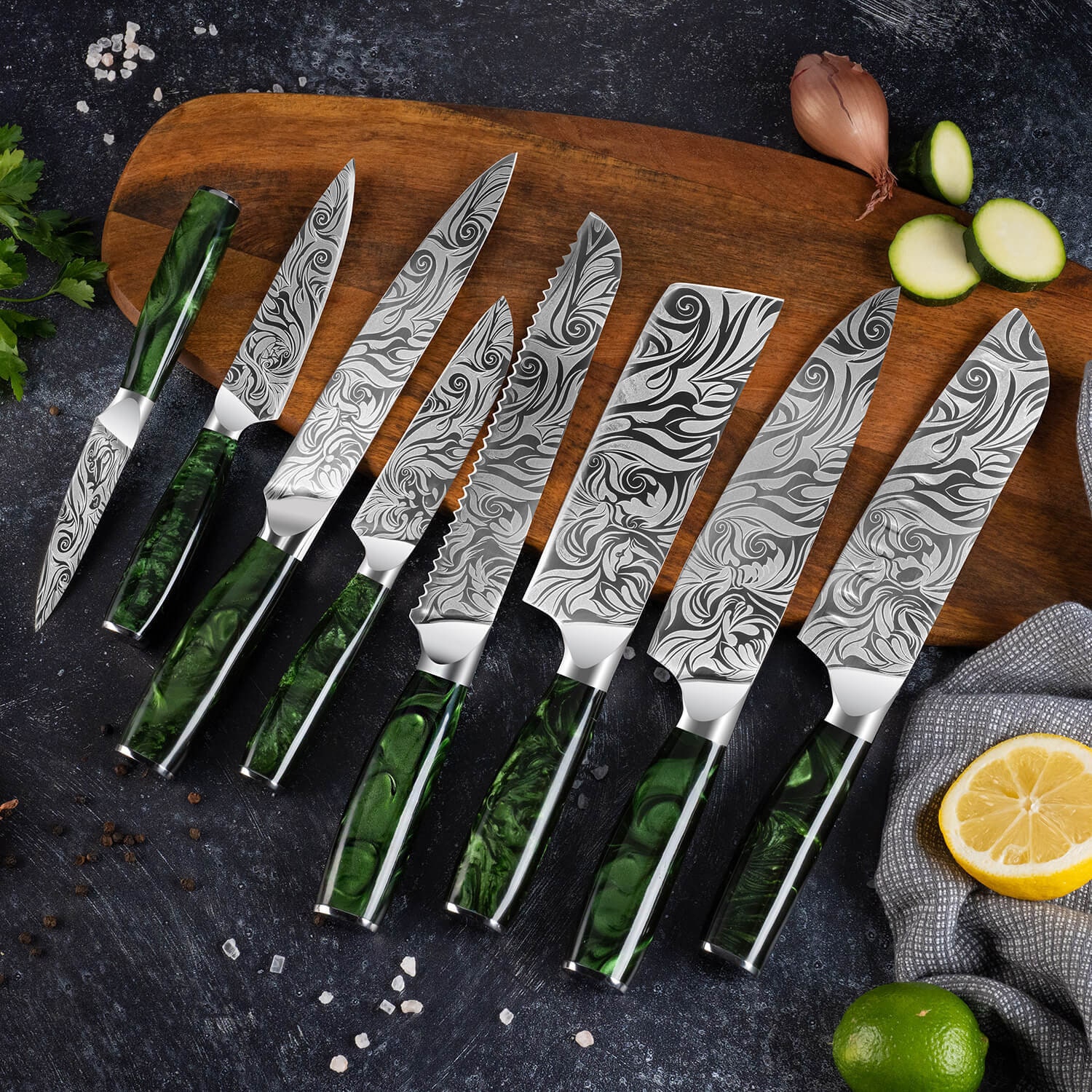 KD 15 Piece Stainless Steel Kitchen Knife Sets with Block Chefs in