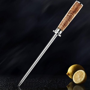 Diamond-Grain 8&quot; Professional Sharpening Steel - Dynasty Collection - Diamond Emery Rod with Natural Sycamore Wood Handle