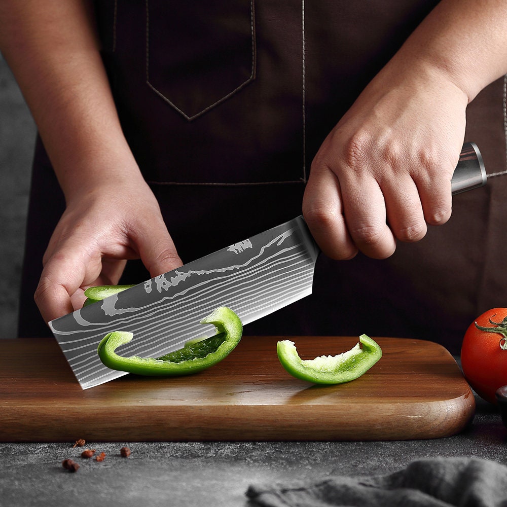 Kitchen Knives Stainless Steel 7CR17 440C Laser Damascus Japanese Santoku  Cleaver Slicing Utility Chef Knife Set