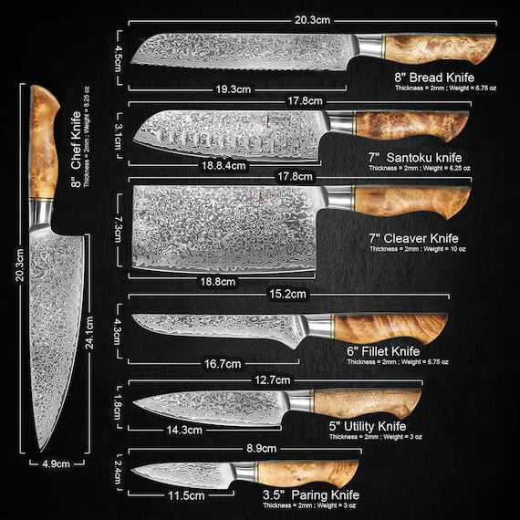 KATSU Coltello Da Cucina In Acciaio Damasco - Lama Giapponese Hamaguri-ba, Manico Ebano E Guaina Noce