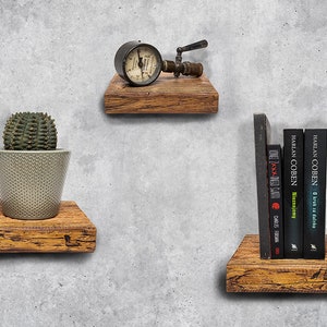 Rustic shelves made of solid wood 20cm(8 in) x 20cm(8 in). Floating shelf. Solid reclaimed wood.Square Floating shelf comes with fixings.