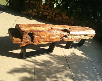 Viga de madera antigua rústica moderna estilo casa de campo mesa de entrada mesa única Banco de madera maciza para el pasillo patas de acero