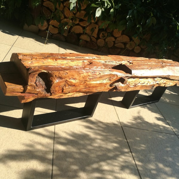 Old wood beam rustic modern farm house style console table entry way table unique table solid wood Bench for the hallway steel legs