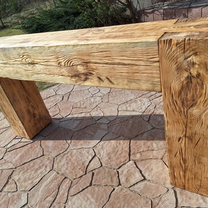 Console table made of old solid wood beams joined in dovetail. Rustic style. Modern barn farm house. Handmade.  Entry Way Table. Dovetail.