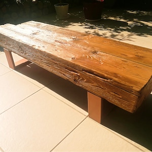 Console table made of old solid wood beams. Rustic style. Modern barn. Handmade. Bench for the hallway.