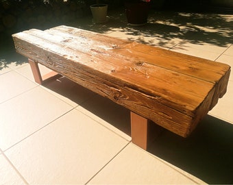 Console table made of old solid wood beams. Rustic style. Modern barn. Handmade. Bench for the hallway.