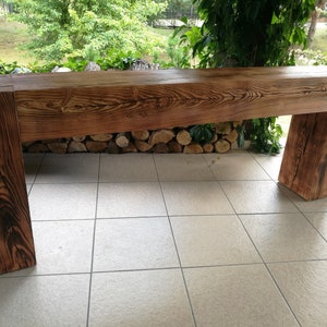 Console table made of old solid wood beams joined in dovetail. Rustic style. Modern barn farm house. Handmade.  Entry Way Table. Dovetail.