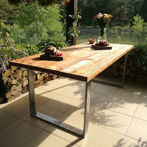 Dining Table made of solid wood. Rustic table for home and apartment. Steel legs. Farm house table. Wood table top up 6-8 seats. Kitchen top