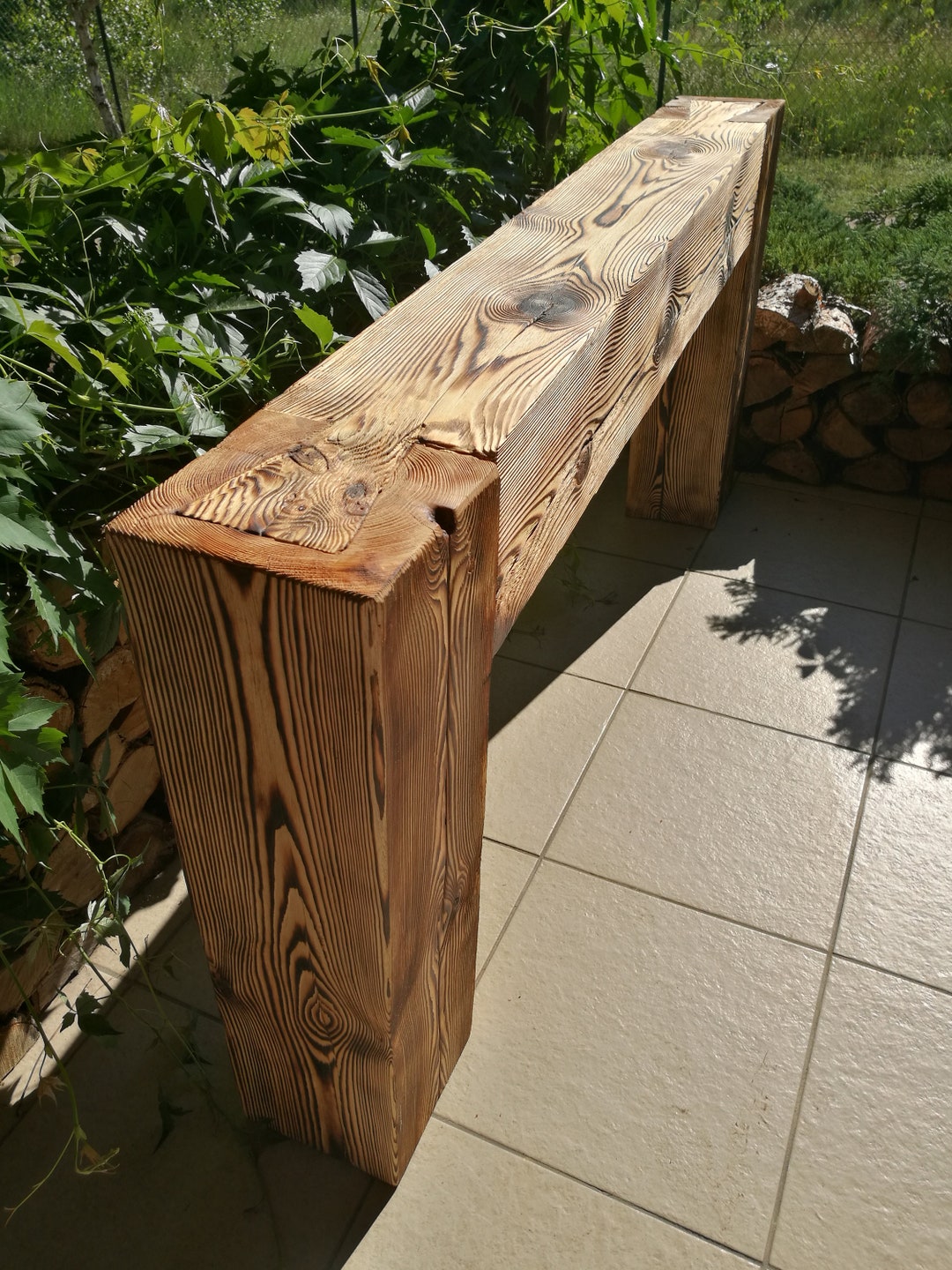 Console Table Made of Old Solid Wood Beams Joined in
