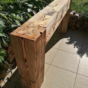 Console table made of old solid wood beams joined in dovetail. Rustic style. Modern barn farm house. Handmade.  Entry Way Table. Dovetail.