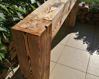 Console table made of old solid wood beams joined in dovetail. Rustic style. Modern barn farm house. Handmade.  Entry Way Table. Dovetail.