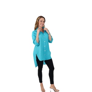 Hi Low Linen Blouse, 100% washed Linen Bouse, Buttoned down Linen Blouse, Linen Top. 9 Colors Small top XL