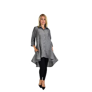 100% washed linen Hi Low shirt, Lagen look linen shirt, Plus size linen shirt, Buttoned linen blouse, Linen Blouse, Women linen top
