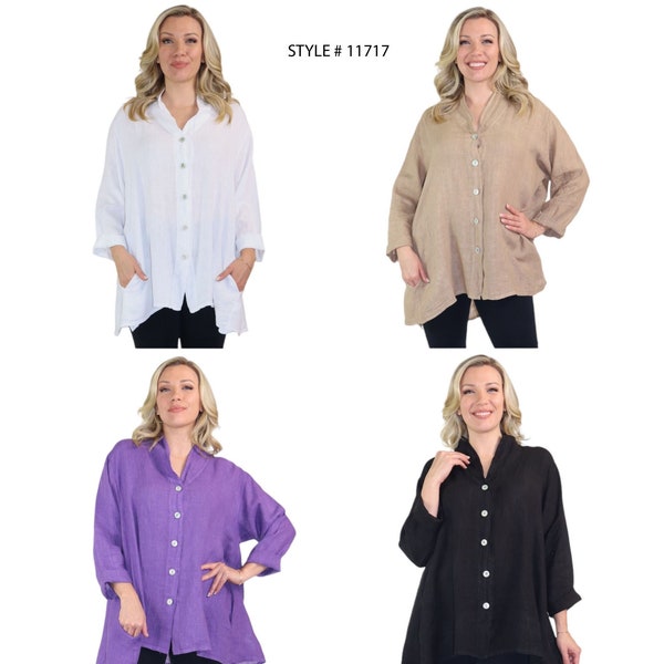 Washed premium Linen One size Tunic, Women Linen Tunic, Linen Summer Tunic, Linen banded collar Tunic. Comfy Linen Tunic