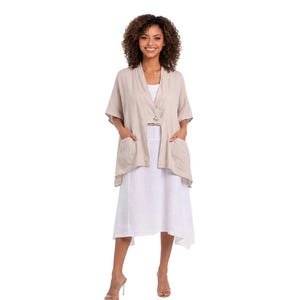 Oversize Linen Gauze Bolero Jacket, One Size, Patch Pockets