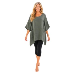 Plus Size Washed Linen Tunic, Boxy Pocket Top