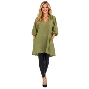 Linen Tunic Top, Puffed Sleeves, Plus Size Hi-Low Hem