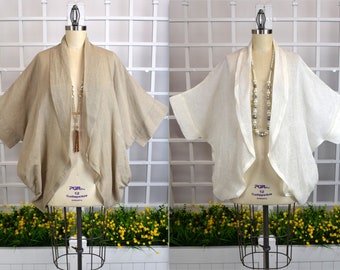 Linen Open Jacket, Oversize Linen Jacket, Linen Gauze Jacket Linen Bolero Jacket, Size M,L,XL, 2XL