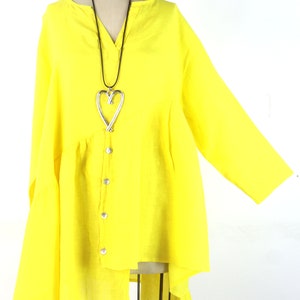 Asymmetrical Plus Size Linen Top, Linen Artsy Tunic, Women Linen Tunic, Linen Summer Tunic, Linen Plus Size Tunic. Yellow